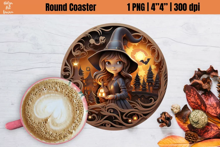 3D Halloween Round Coaster| Witch Sublimation