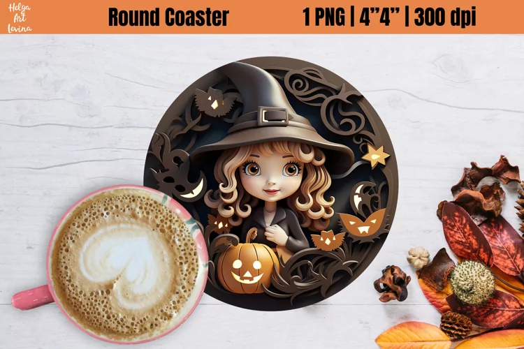 3D Halloween Round Coaster| Witch Sublimation