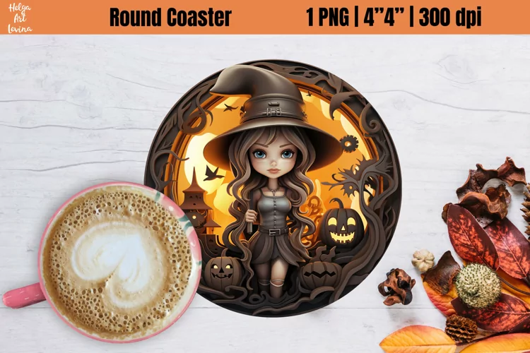 3D Halloween Round Coaster| Witch Sublimation