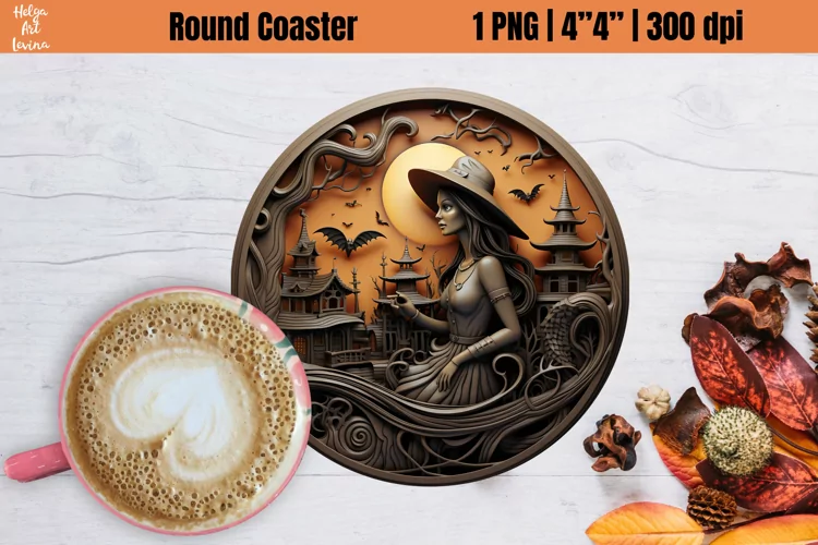 3D Halloween Round Coaster| Witch Sublimation