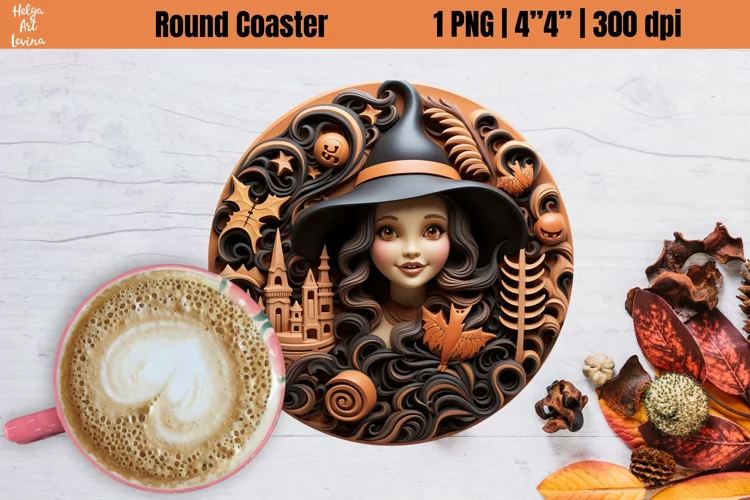 3D Halloween Round Coaster| Witch Sublimation