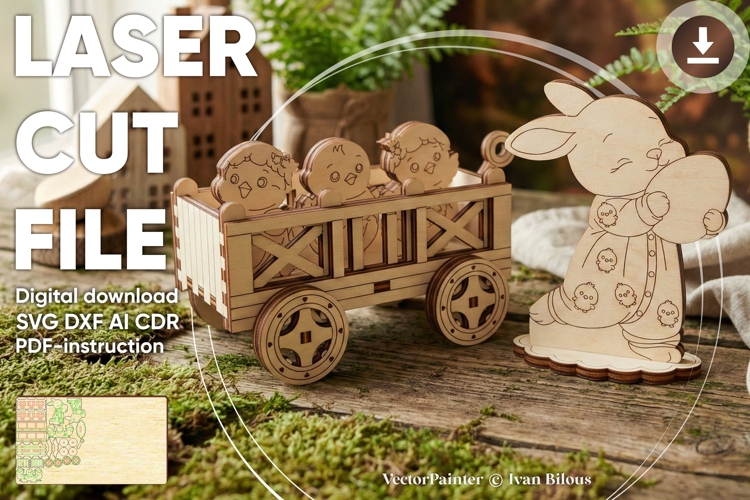 Easter Baby Bunny with Chicks and Eggs - SVG Laser Cut File