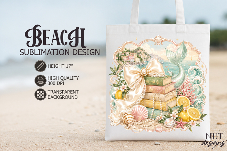 Coastal Mermaid Book Mediterranean Beach sublimation