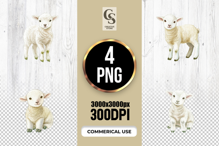 Watercolor Baby Lamb Clipart Sublimation PNG