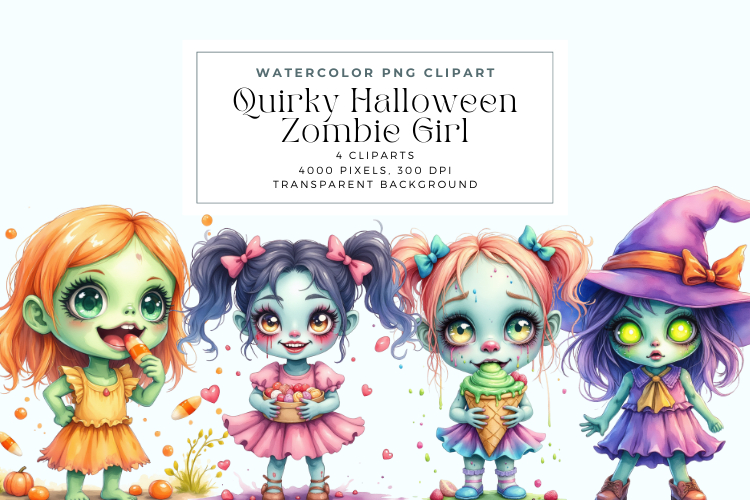 Quirky Halloween Girl Clipart Zombie