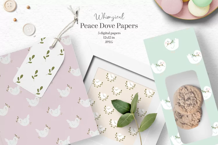 Whimsical peace dove digital papers