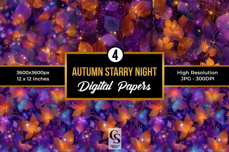 Autumn Starry Night Digital Paper