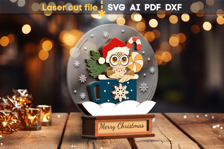Christmas Snow Globe Owl SVG laser cut file for Glowforge