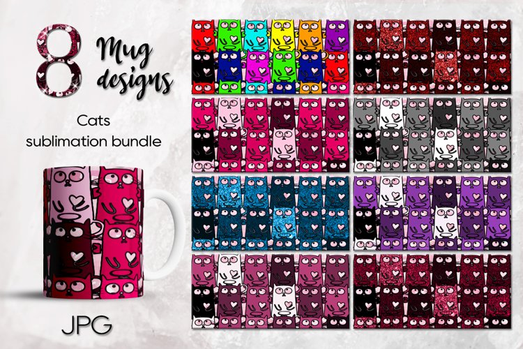 8 Cats Mug designs | Sublimation design bundle, JPG example image 1