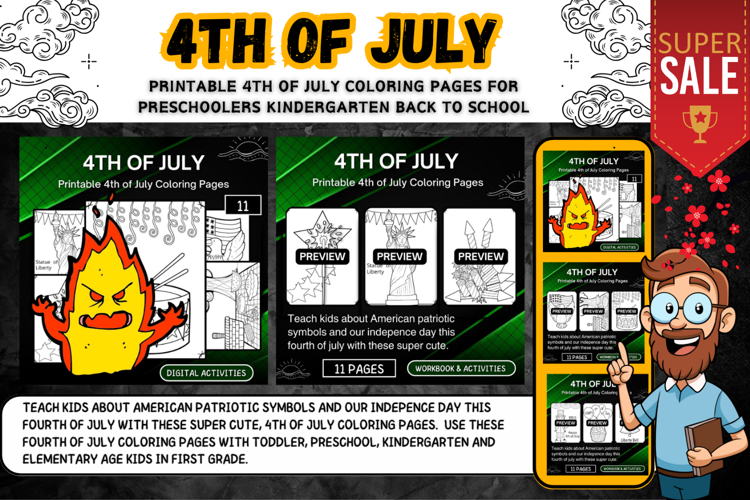 Printable 4th of July Coloring Pages Worksheet Activities