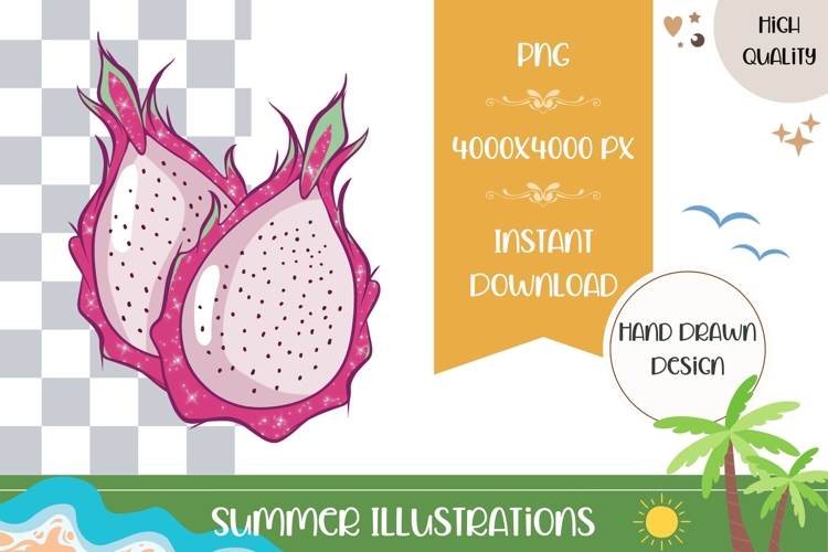 Hand Drawn Dragon Fruit Illustration, Cartoon Dragon Fruit