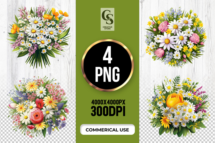 Spring Daisy Flower Bouquet Clipart Sublimation PNG