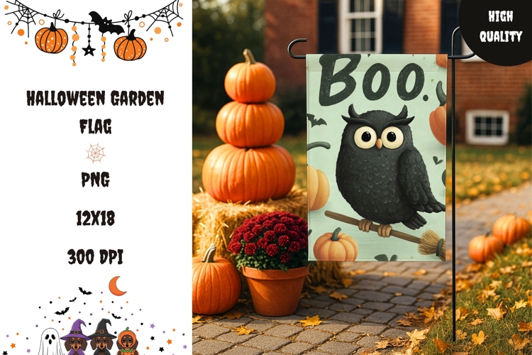 Boo Halloween Garden Flag, Halloween Owl Garden Flag