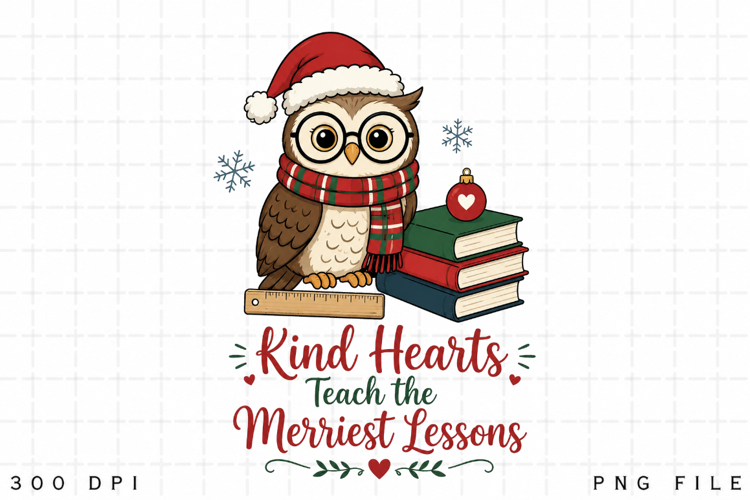 Owl Teacher Christmas PNG, Kind Hearts Teach The Merriest