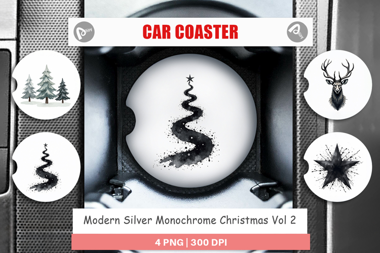 Modern Monochrome Christmas Car Coaster