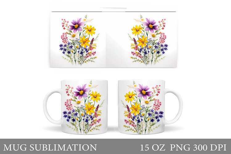 Flowers Mug Wrap Sublimation. Wildflowers Mug Design example image 1