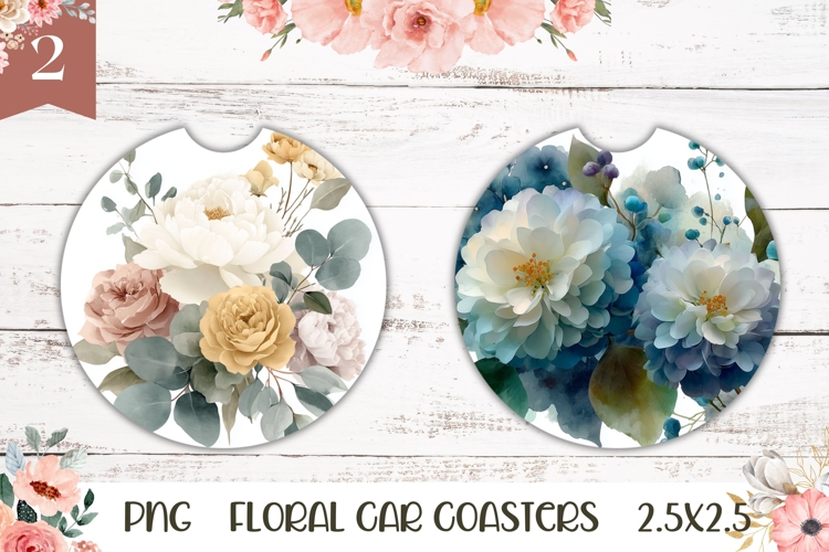 Pastel Flowers Car Coasters, Floral Coaster Print