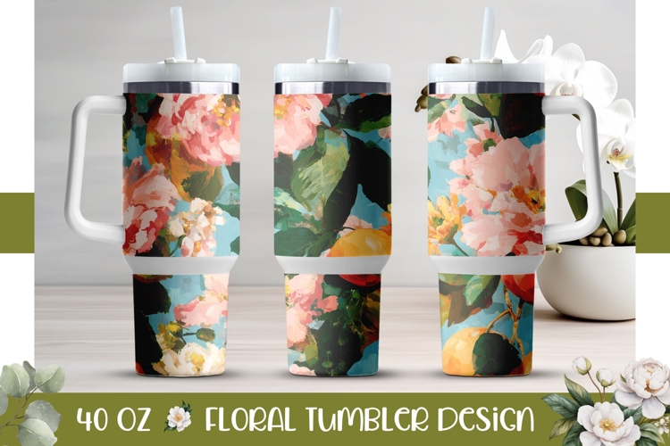 Floral Tumbler Design, Pink Peony 40 Oz Tumbler Template