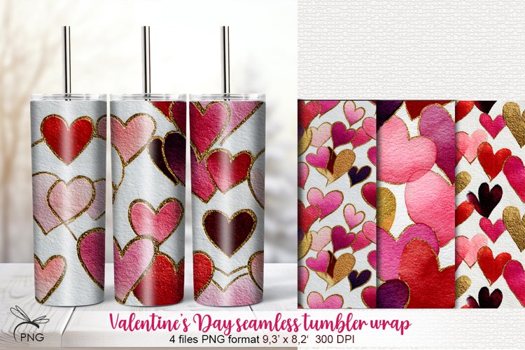 Valentines Day seamless tumbler wrap - 4 Variations