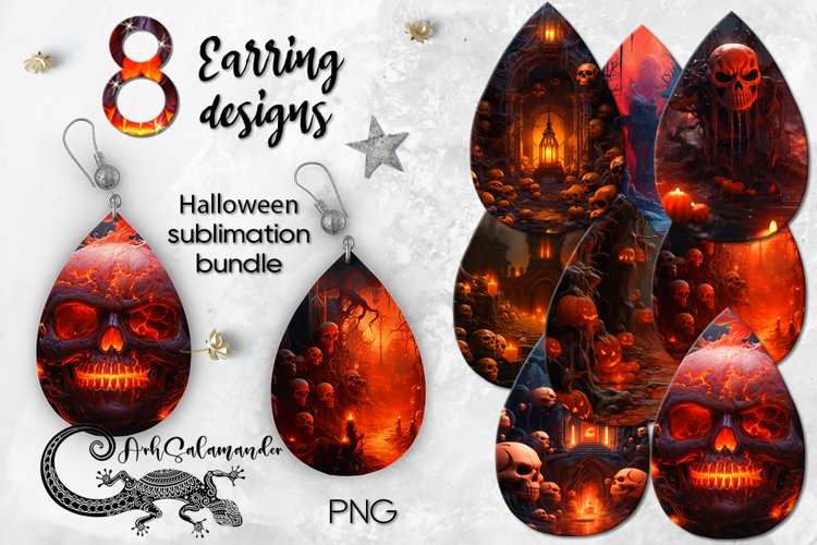 Halloween with lava | 8 Teardrop earring sublimation designs