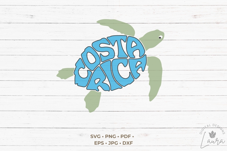 Costa Rica Word Art in a sea turtle shape SVG Cut File