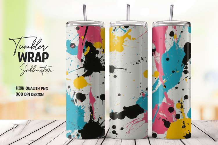 Colorful abstract splashes tumbler wrap sublimation design