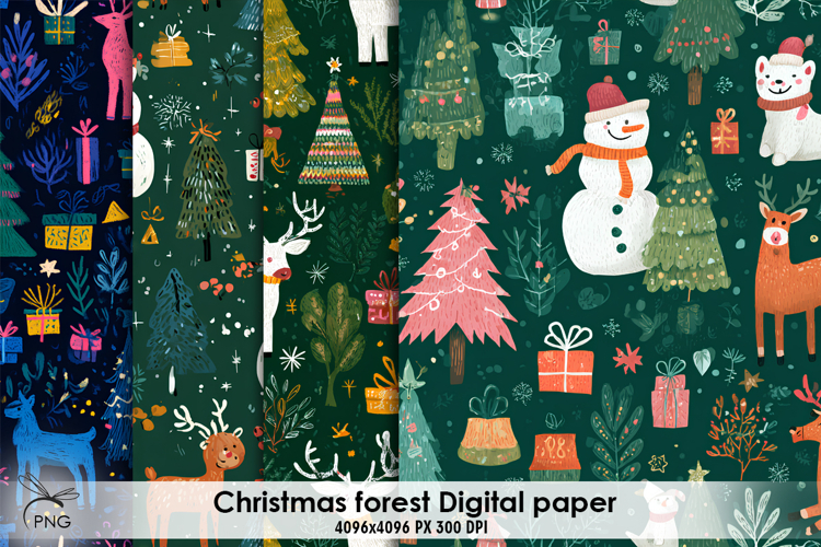 Christmas forest digital paper, background clipart