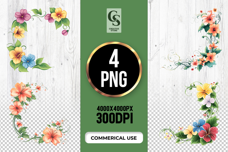 Tropical Floral Corner Clipart Sublimation PNG