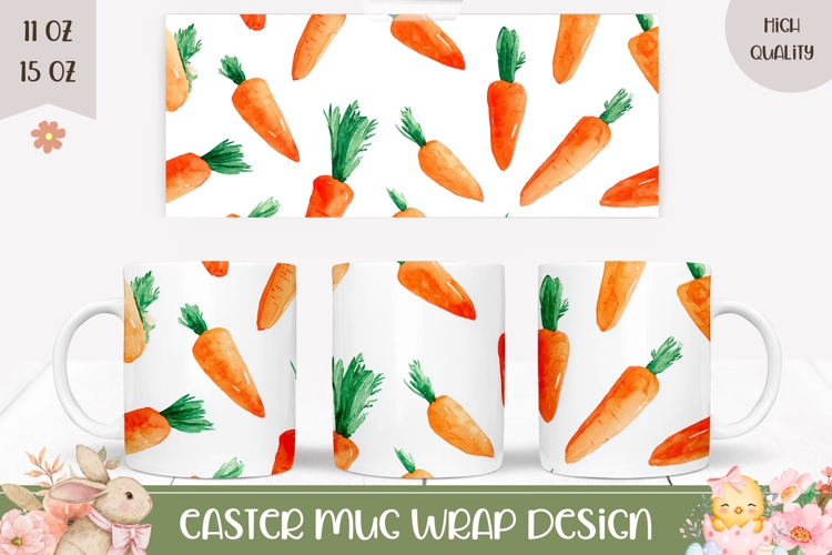 Cartoon Vegetables Mug Wrap Design, Cartoon Carrot Mug Wrap