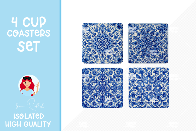 4 Ceramic Tile Style Ornamental Pattern Drink Coasters