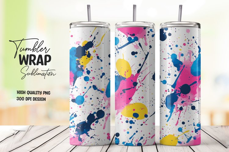 Colorful abstract splashes tumbler wrap sublimation design