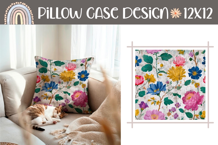 Art Flowers Pillow Design, Vintage Pillow Case Sublimation