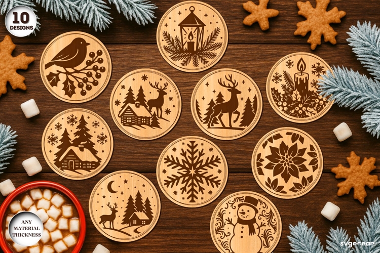 Winter Coffee Coasters SVG Bundle | Drink Coaster | SVG example image 1