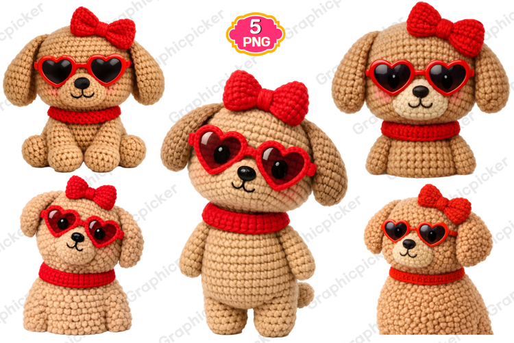 Faux Yarn Crochet Valentine Dog PNG, Valentine Dog PNG, love