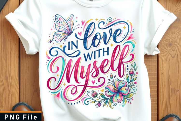 In love with myself, Self love sublimation PNG Shirt Design example image 1