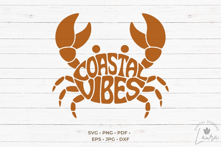 Coastal Vibes in the shape of a Crab SVG Cut File