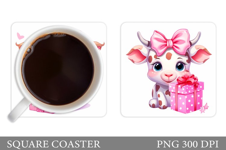 Valentines Cow Coaster. Valentines Coaster Sublimation example image 1