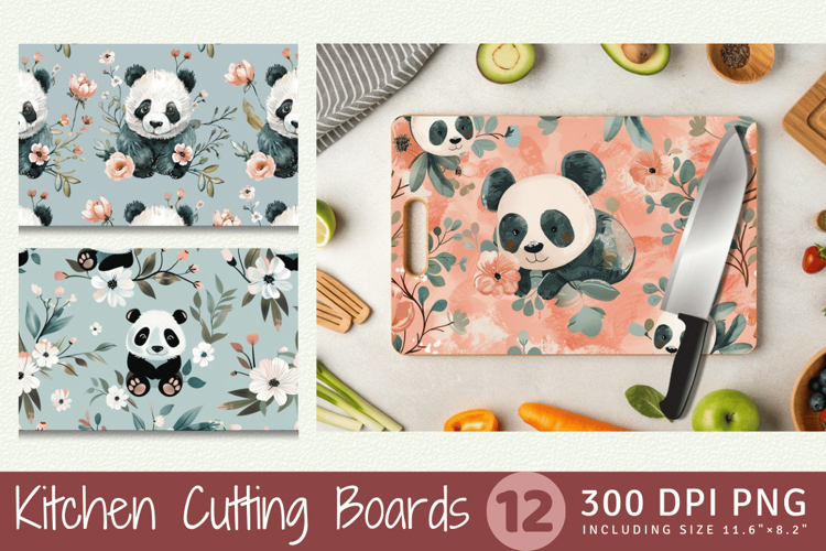 Floral Baby Panda Cutting Boards sublimation Design