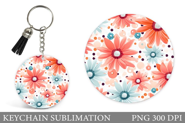 Flowers Keychain Sublimation. Floral Round Kseychain Design