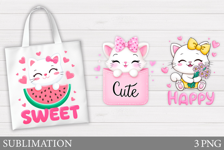 Cute Cat Sublimation. Cute Cat Tote Bag Design