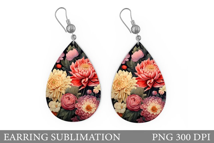 3D Flowers Earring Design. Garden Flowers Teardrop Earring
