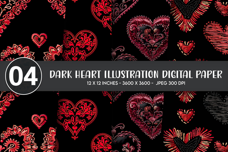 Dark Heart Illustration Digital Paper