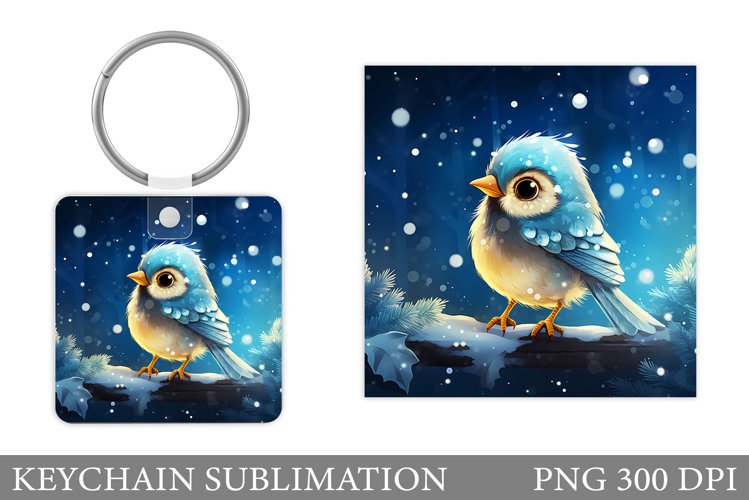 Winter Bird Keychain Design. Cute Bird Keychain Sublimation