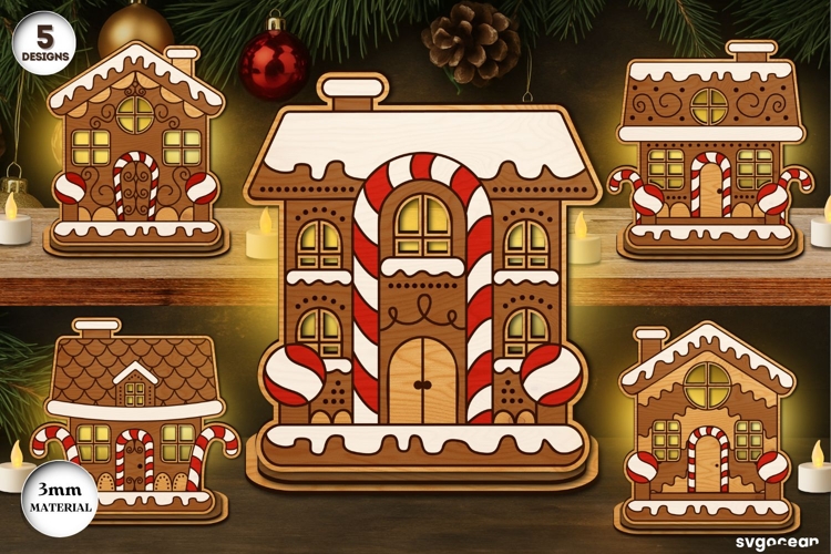 Gingerbread House Candle Holders Bundle | Candle Stand | SVG
