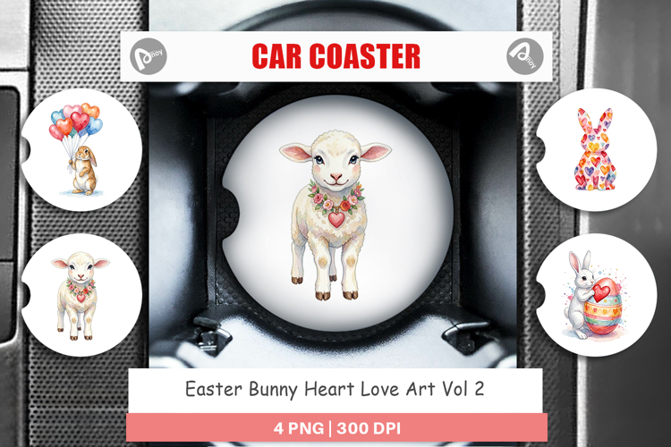 Easter Bunny Heart Love Car Coaster