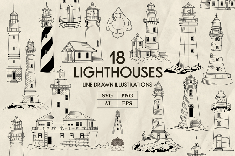 Lighthouse line art collection Svg Png Eps