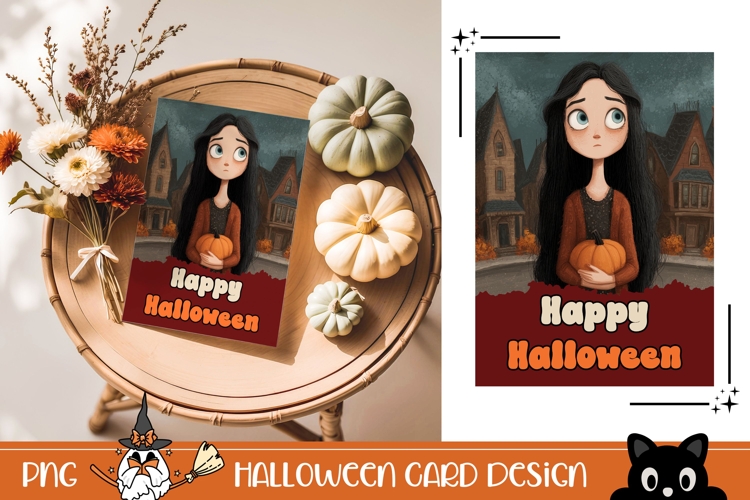 Cartoon Halloween Greeting Card, Halloween Girl Wall Art