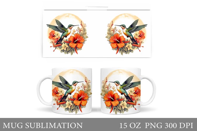 Hummingbird Mug Design. Flowers Mug Wrap Sublimation example image 1