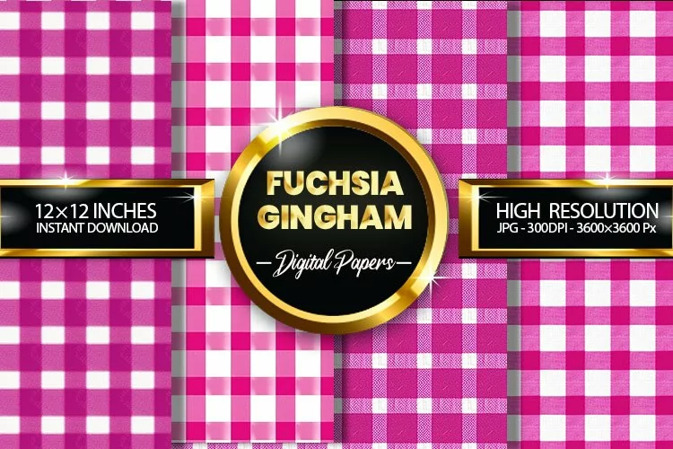 Fuchsia Gingham Digital Papers - 04 Variations