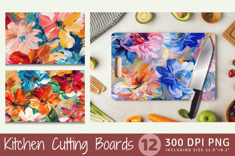 Abstract Oil Paint Flowers Cutting Boards sublimation Design